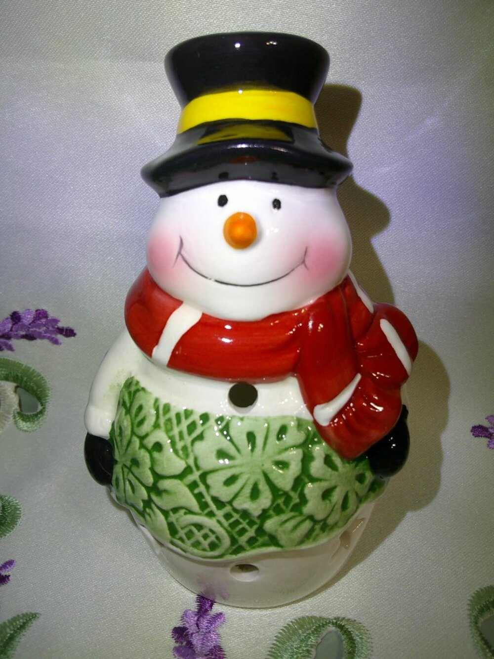 Cracker Barrel Cheerful Snowman Ceramic Tealight Candle Holder New in Box